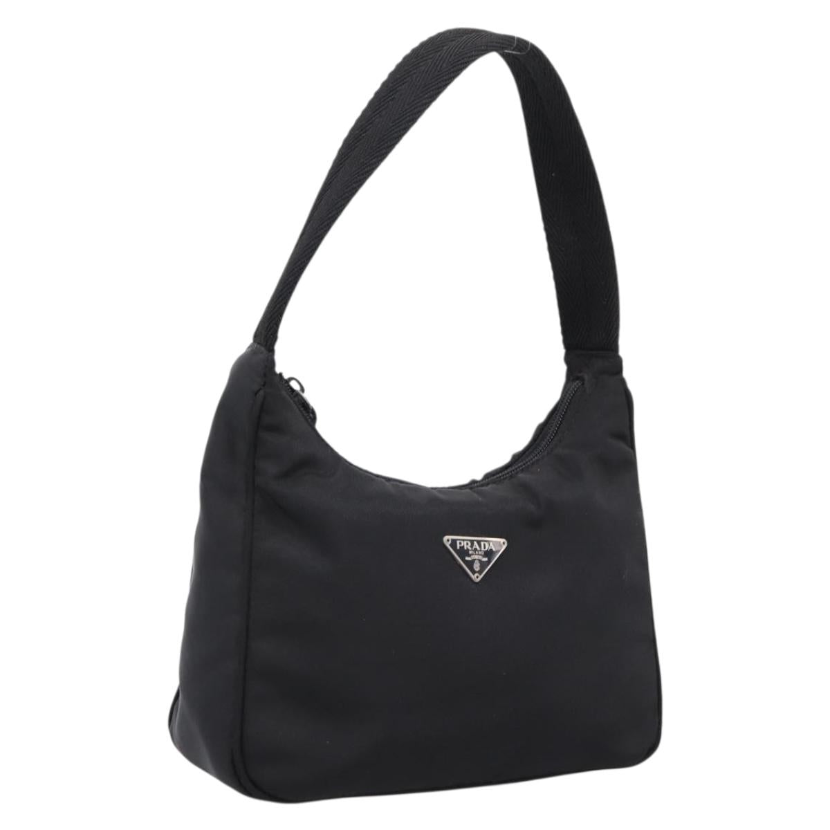 PRADA Hand Pouch Hand Bag Nylon Black Silver Auth 206440A