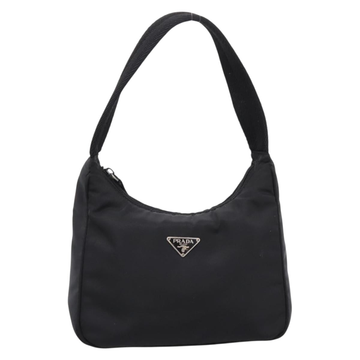 PRADA Hand Pouch Hand Bag Nylon Black Silver Auth 206440A