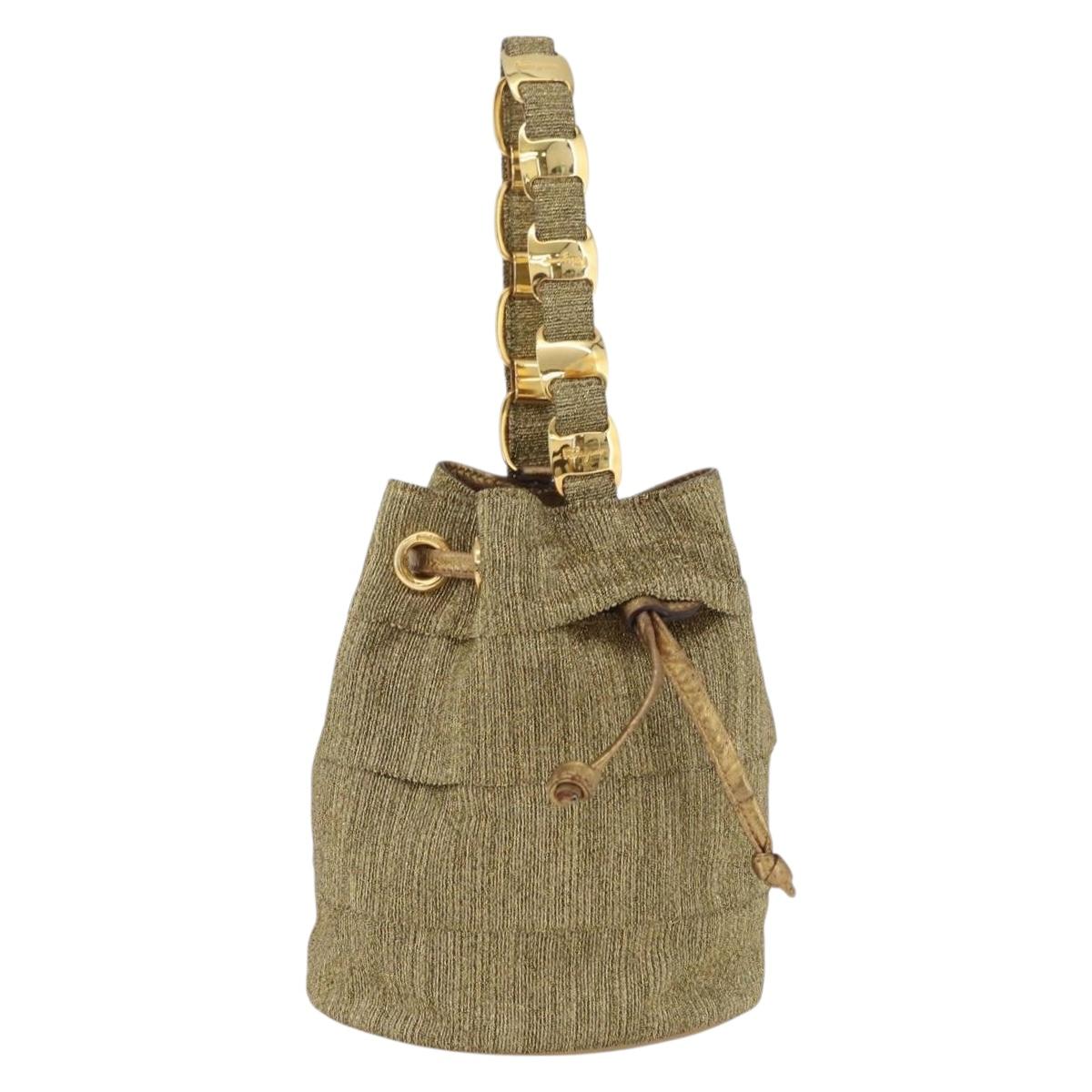 Salvatore Ferragamo Purse Hand Bag Canvas Gold Auth 206442A