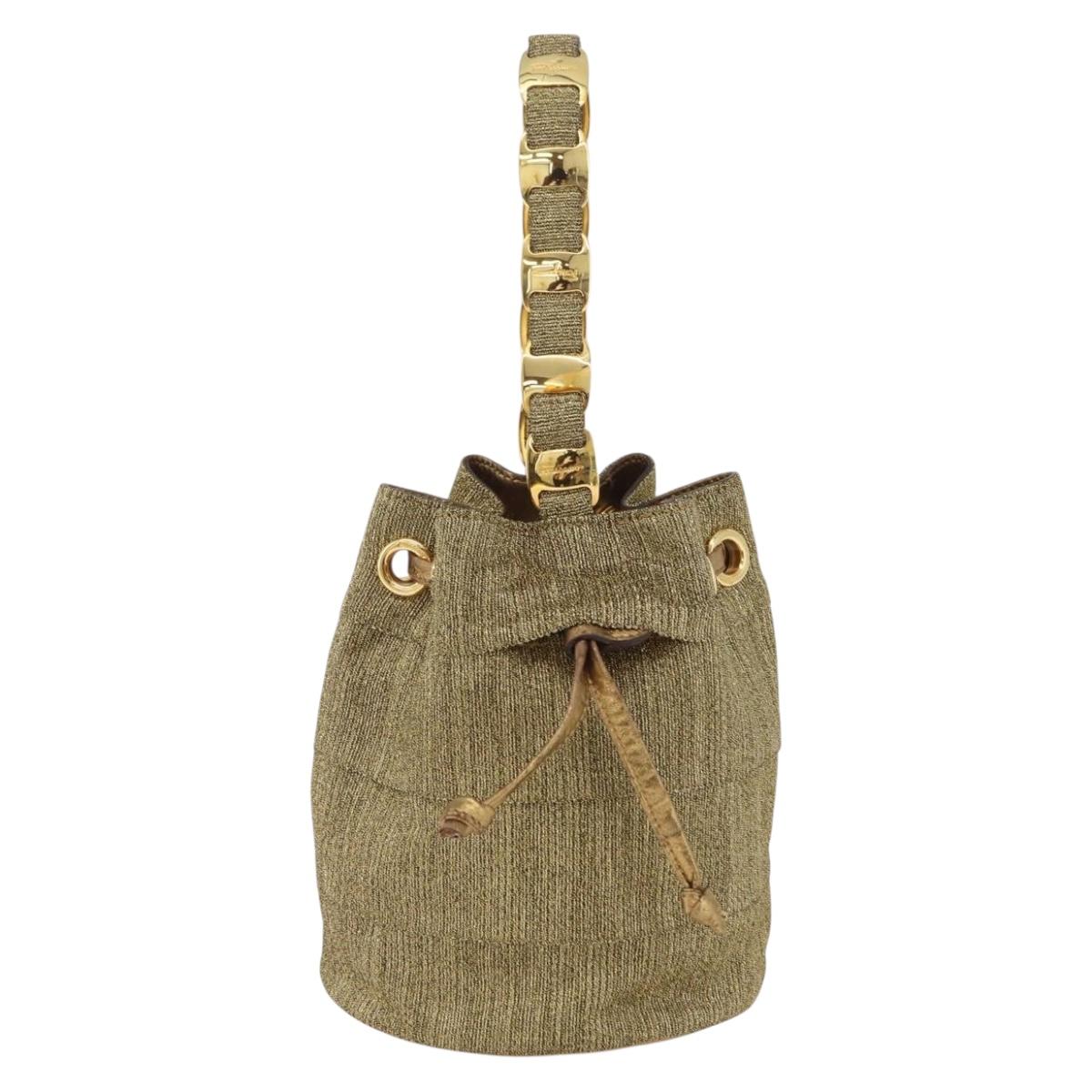Salvatore Ferragamo Purse Hand Bag Canvas Gold Auth 206442A