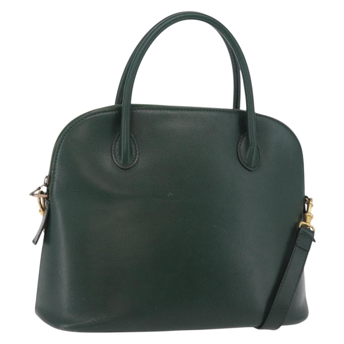 CELINE Hand Bag Leather 2way Green Gold Auth 206449A