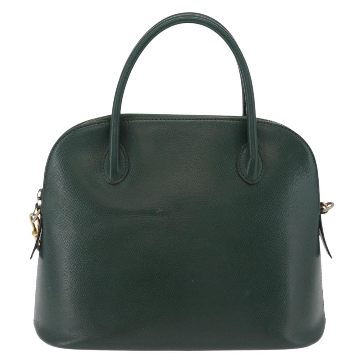 CELINE Hand Bag Leather 2way Green Gold Auth 206449A