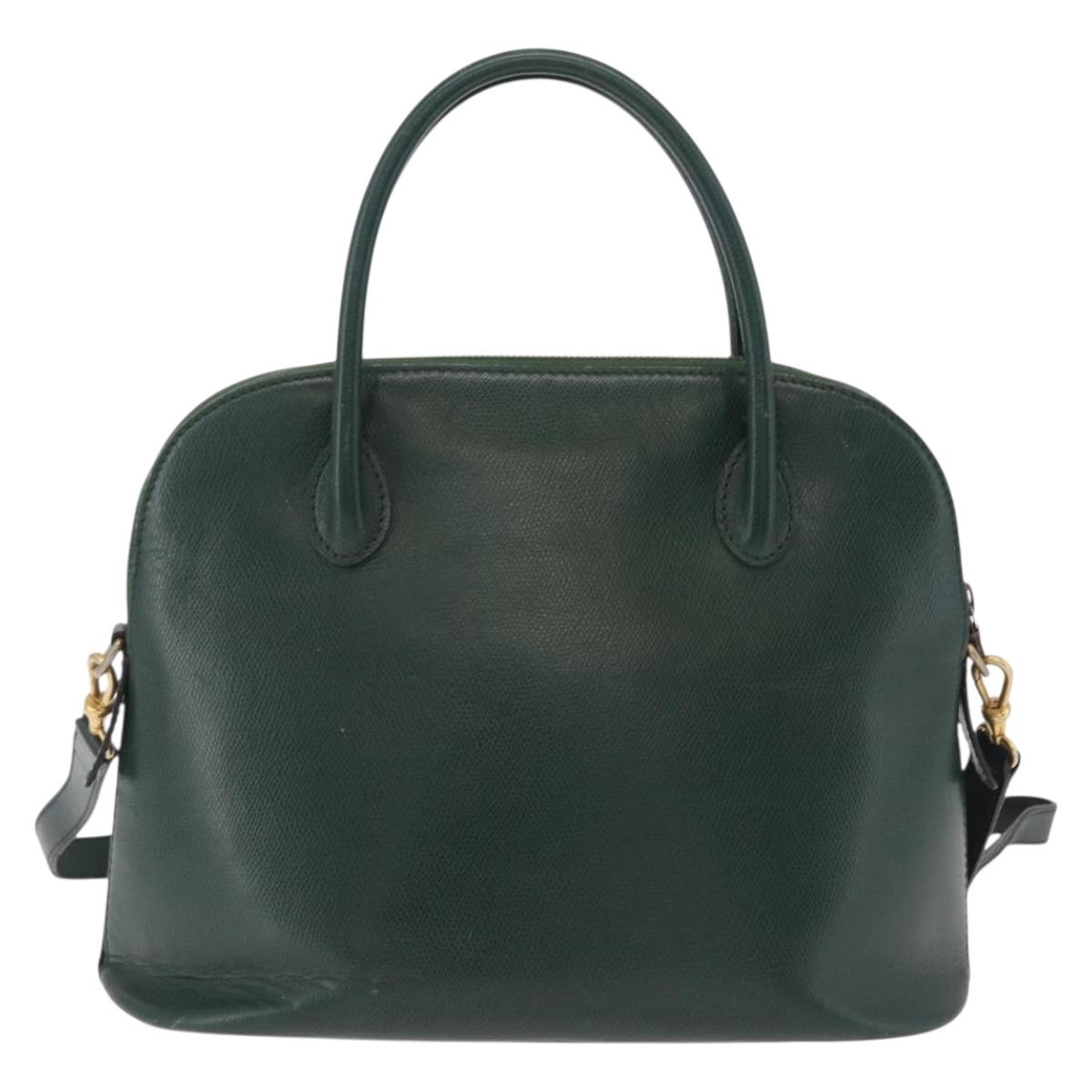CELINE Hand Bag Leather 2way Green Gold Auth 206449A