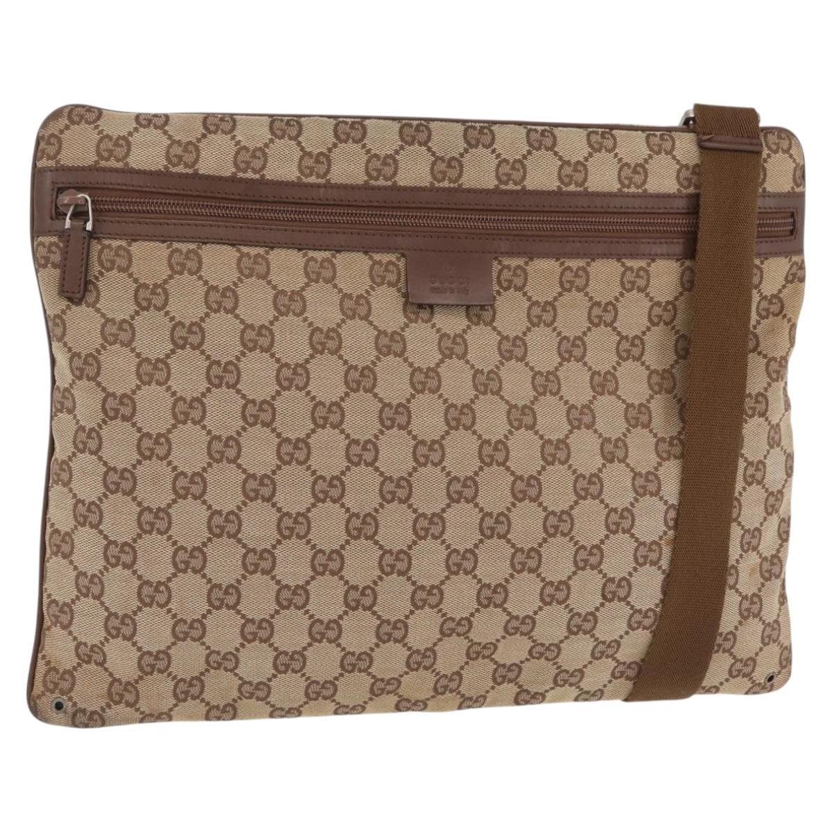 GUCCI GG Canvas Shoulder Bag Beige Silver 90477 Auth 206451