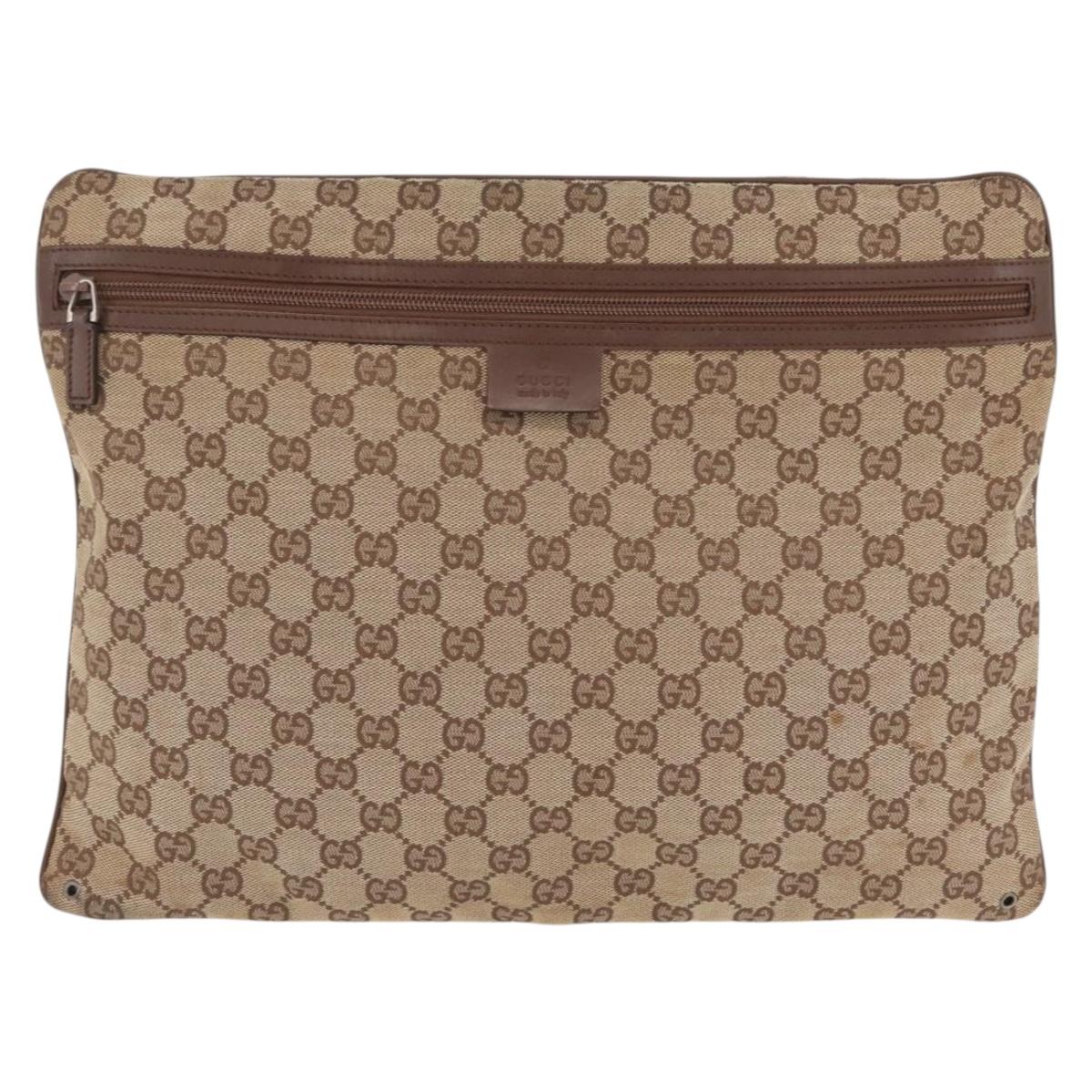 GUCCI GG Canvas Shoulder Bag Beige Silver 90477 Auth 206451