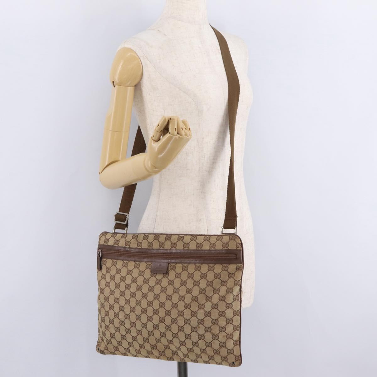 GUCCI GG Canvas Shoulder Bag Beige Silver 90477 Auth 206451