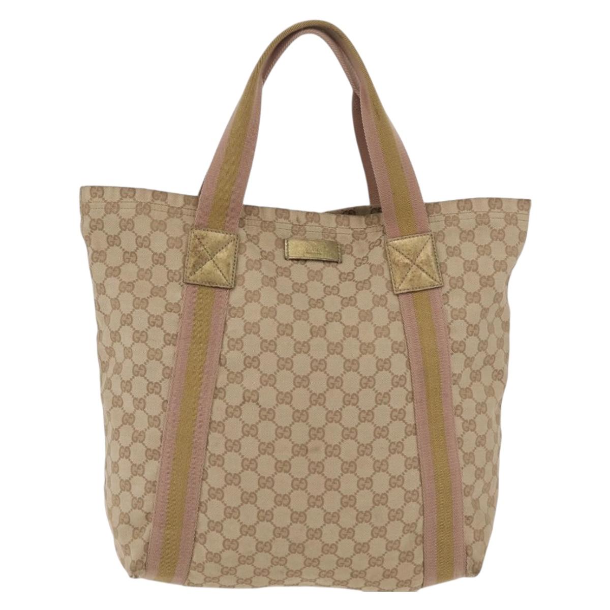 GUCCI GG Canvas Sherry Line Tote Bag Beige 189669 Auth 206454