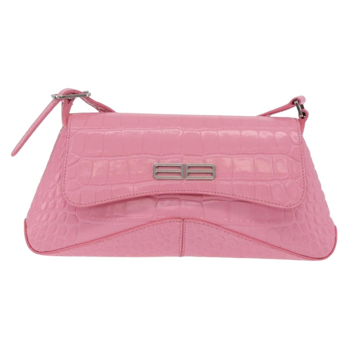 Balenciaga Croco Embossed XX Small Flap Bag Bag Leather Pink 695645 Auth 206457M