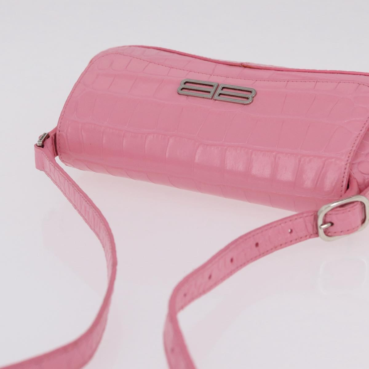Balenciaga Croco Embossed XX Small Flap Bag Bag Leather Pink 695645 Auth 206457M