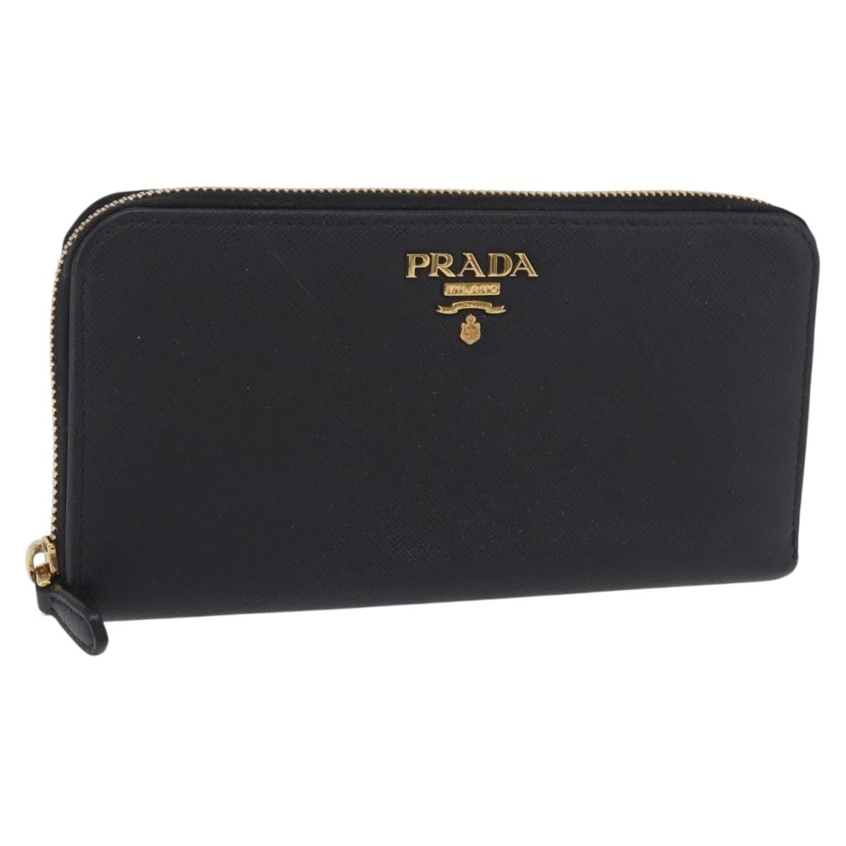 PRADA Long Wallet Safiano Leather Black Gold Auth 206459