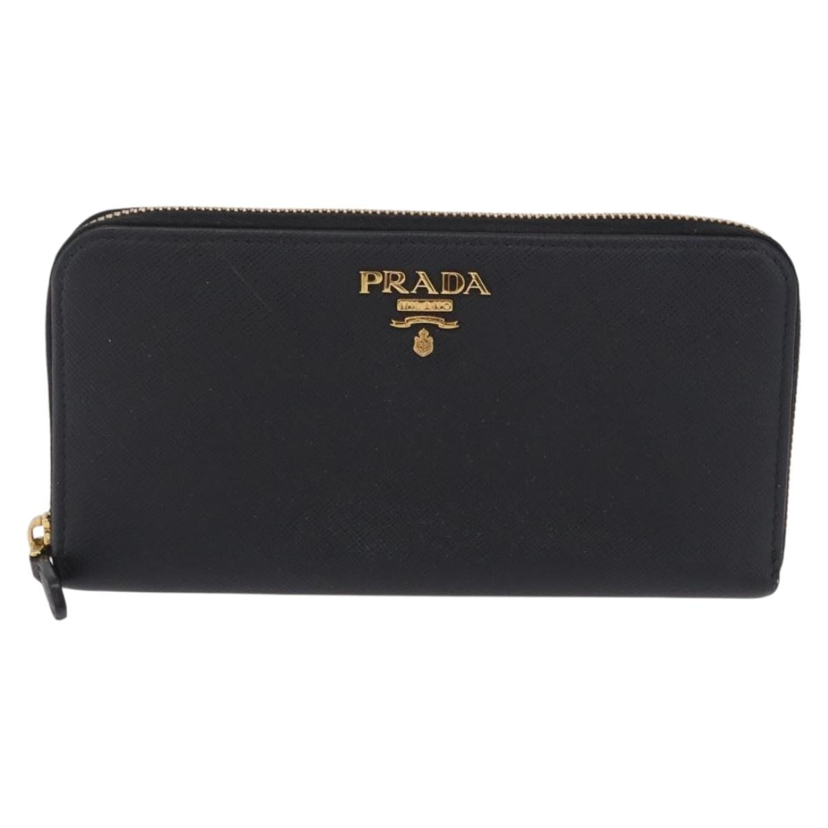 PRADA Long Wallet Safiano Leather Black Gold Auth 206459