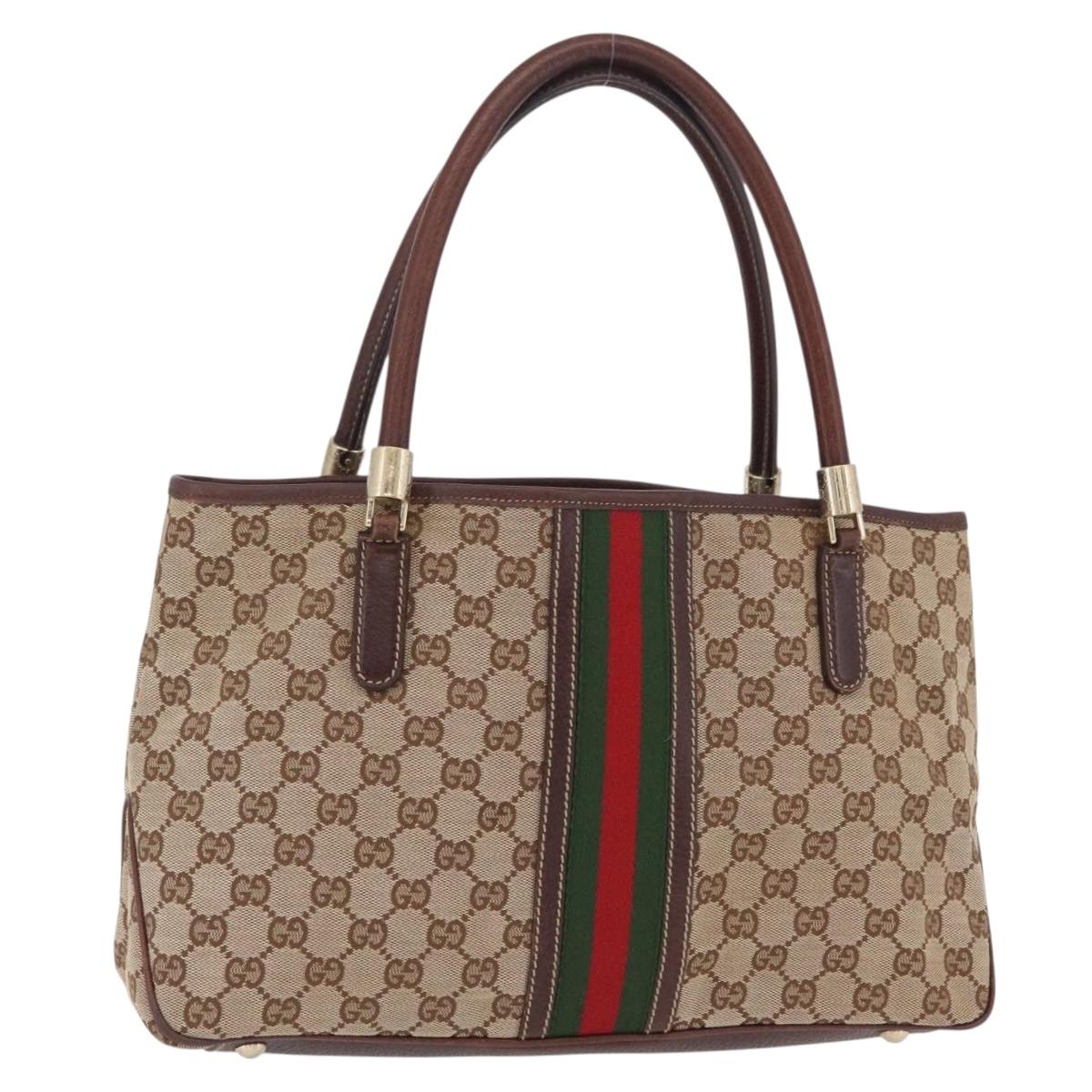 GUCCI GG Canvas Web Sherry Line Hand Bag Beige Gold 161717 Auth 206463