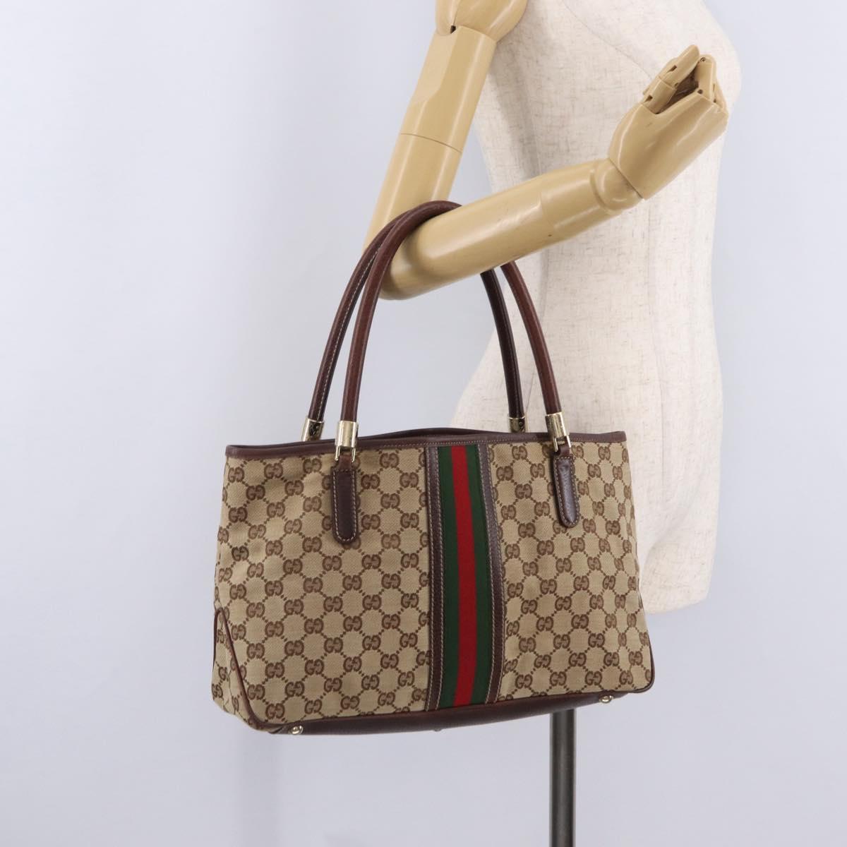 GUCCI GG Canvas Web Sherry Line Hand Bag Beige Gold 161717 Auth 206463