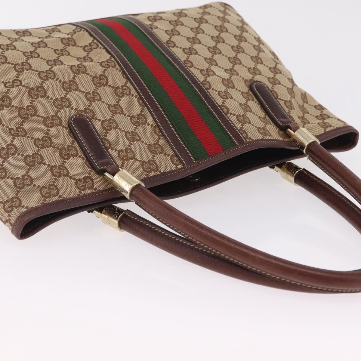 GUCCI GG Canvas Web Sherry Line Hand Bag Beige Gold 161717 Auth 206463
