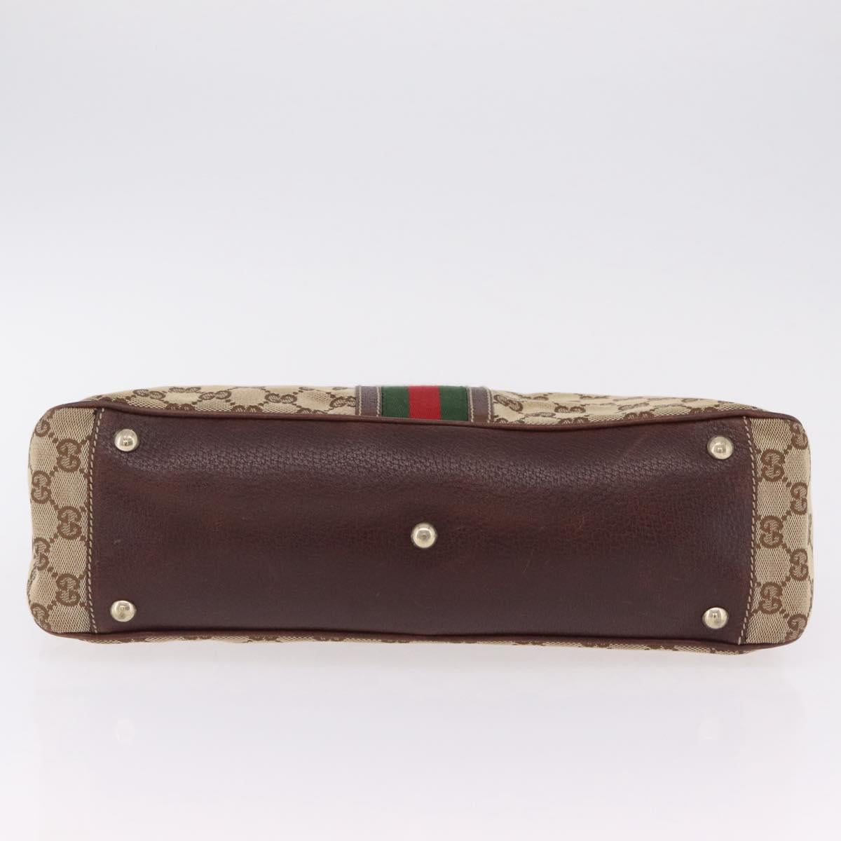 GUCCI GG Canvas Web Sherry Line Hand Bag Beige Gold 161717 Auth 206463
