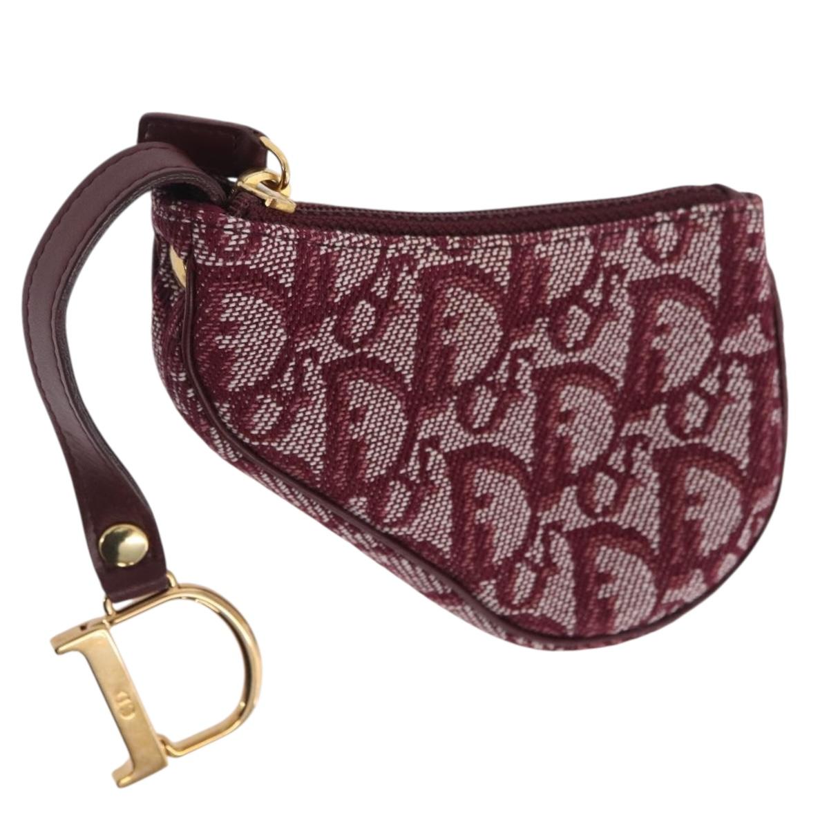 Christian Dior Trotter Canvas Saddle Coin Purse Red Gold Auth 206467M