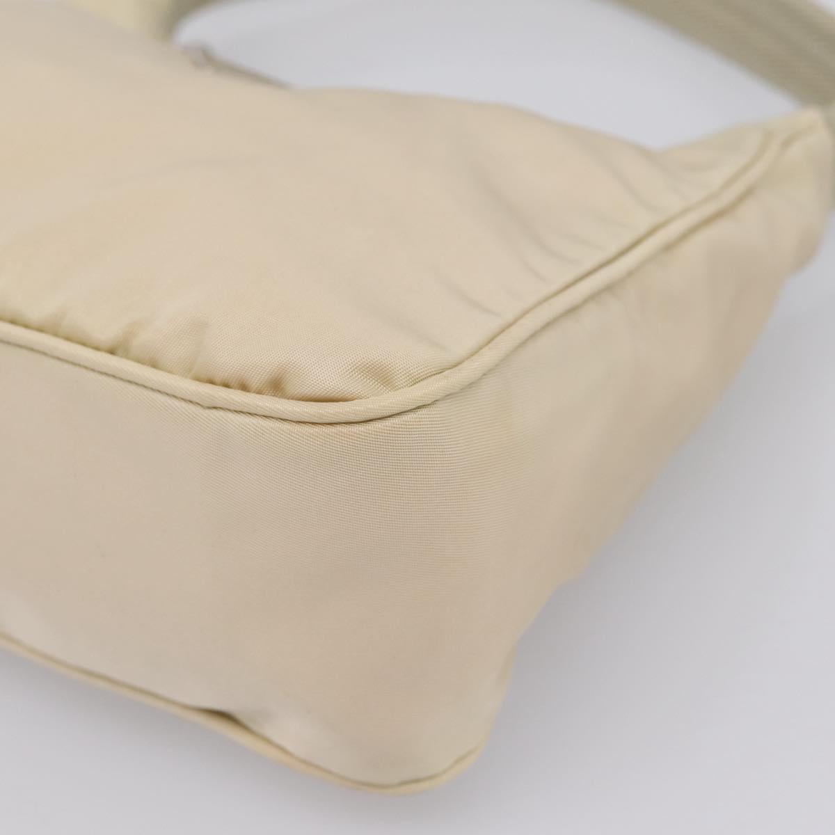 PRADA Hand Pouch Hand Bag Nylon Beige Silver Auth 206468A