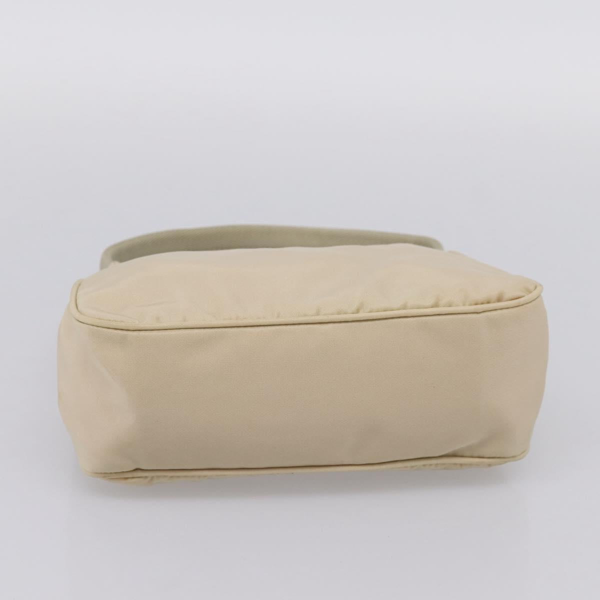 PRADA Hand Pouch Hand Bag Nylon Beige Silver Auth 206468A