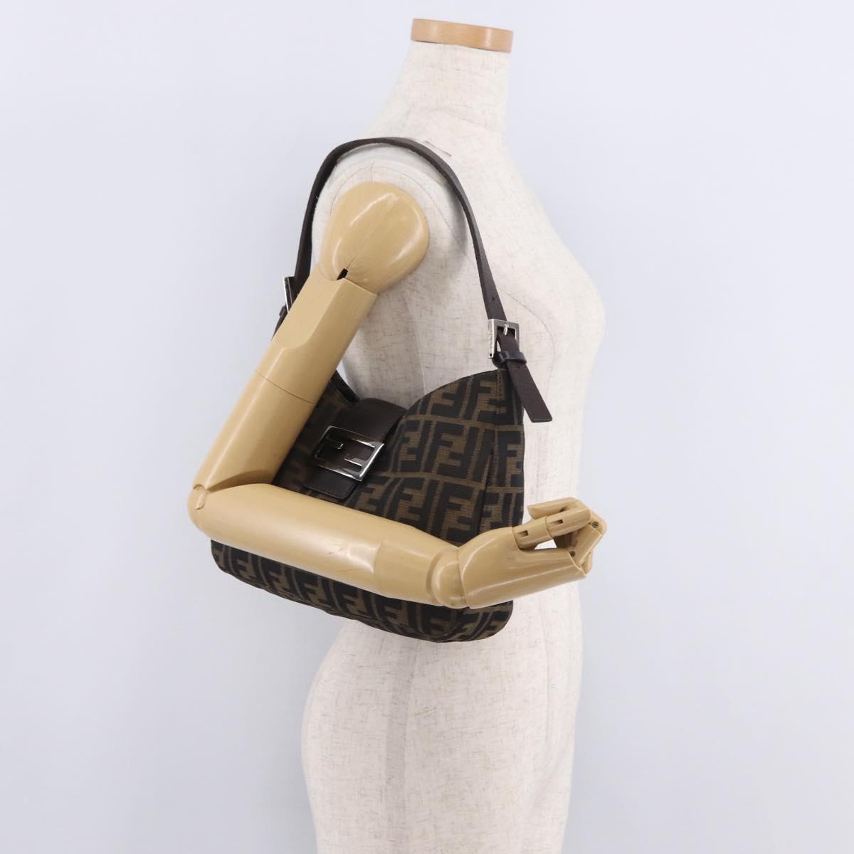 FENDI Zucca Canvas Mamma Baguette Shoulder Bag Brown Black 8BR036 Auth 206469A