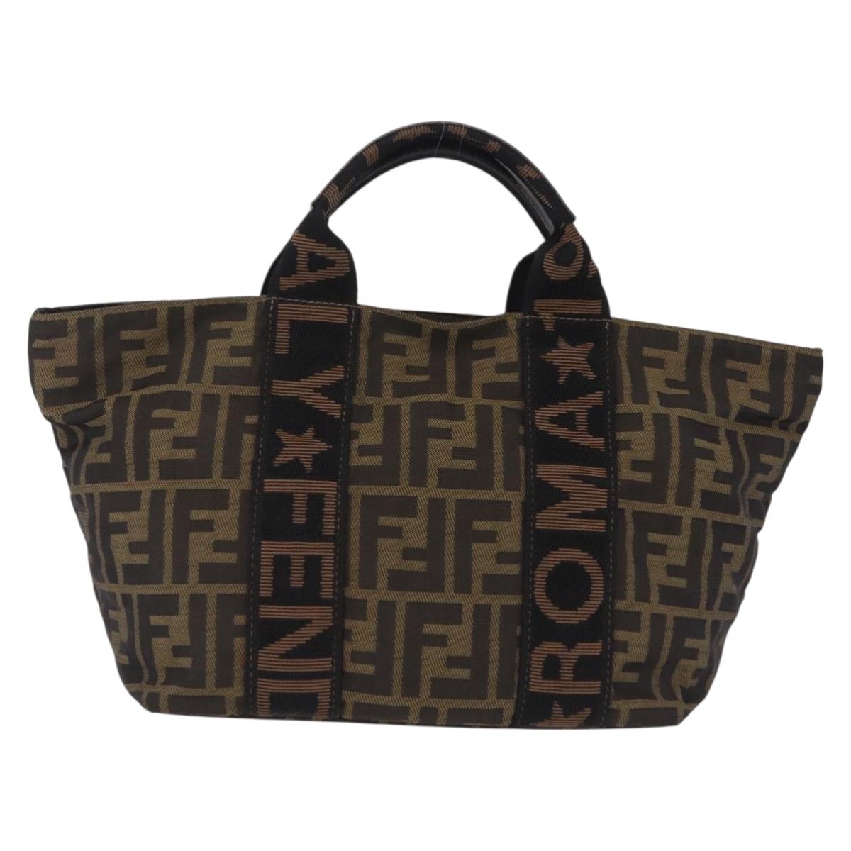 FENDI Zucca Canvas Hand Bag Black Brown Auth 206470