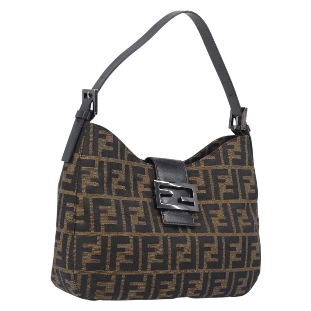 FENDI Zucca Canvas Mamma Baguette Shoulder Bag Brown Black 8BR036 Auth 206475V