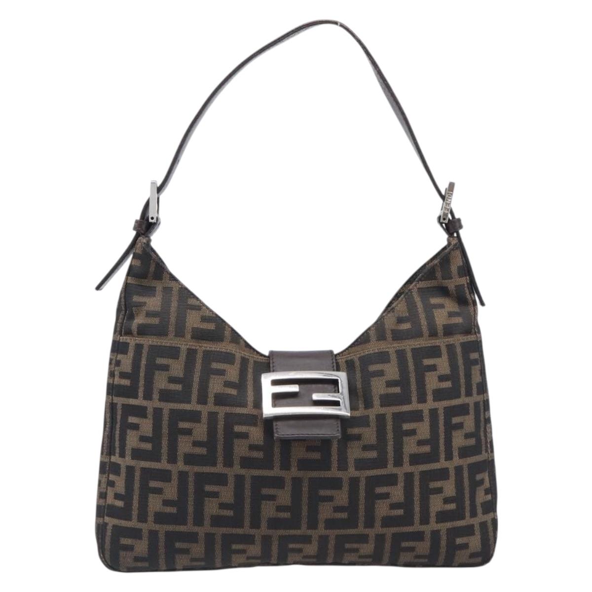 FENDI Zucca Canvas Mamma Baguette Shoulder Bag Brown Black 26569 Auth 206476V