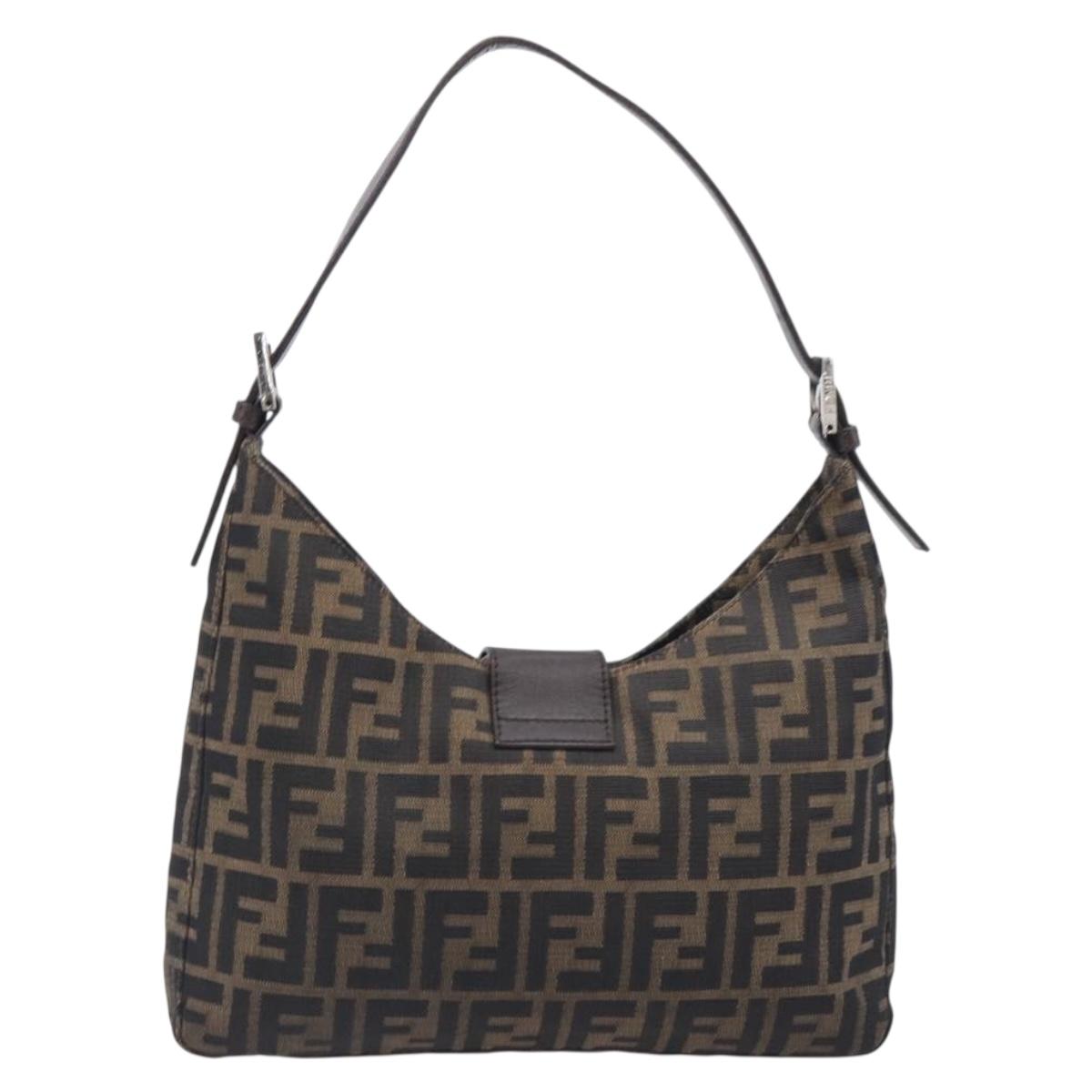 FENDI Zucca Canvas Mamma Baguette Shoulder Bag Brown Black 26569 Auth 206476V