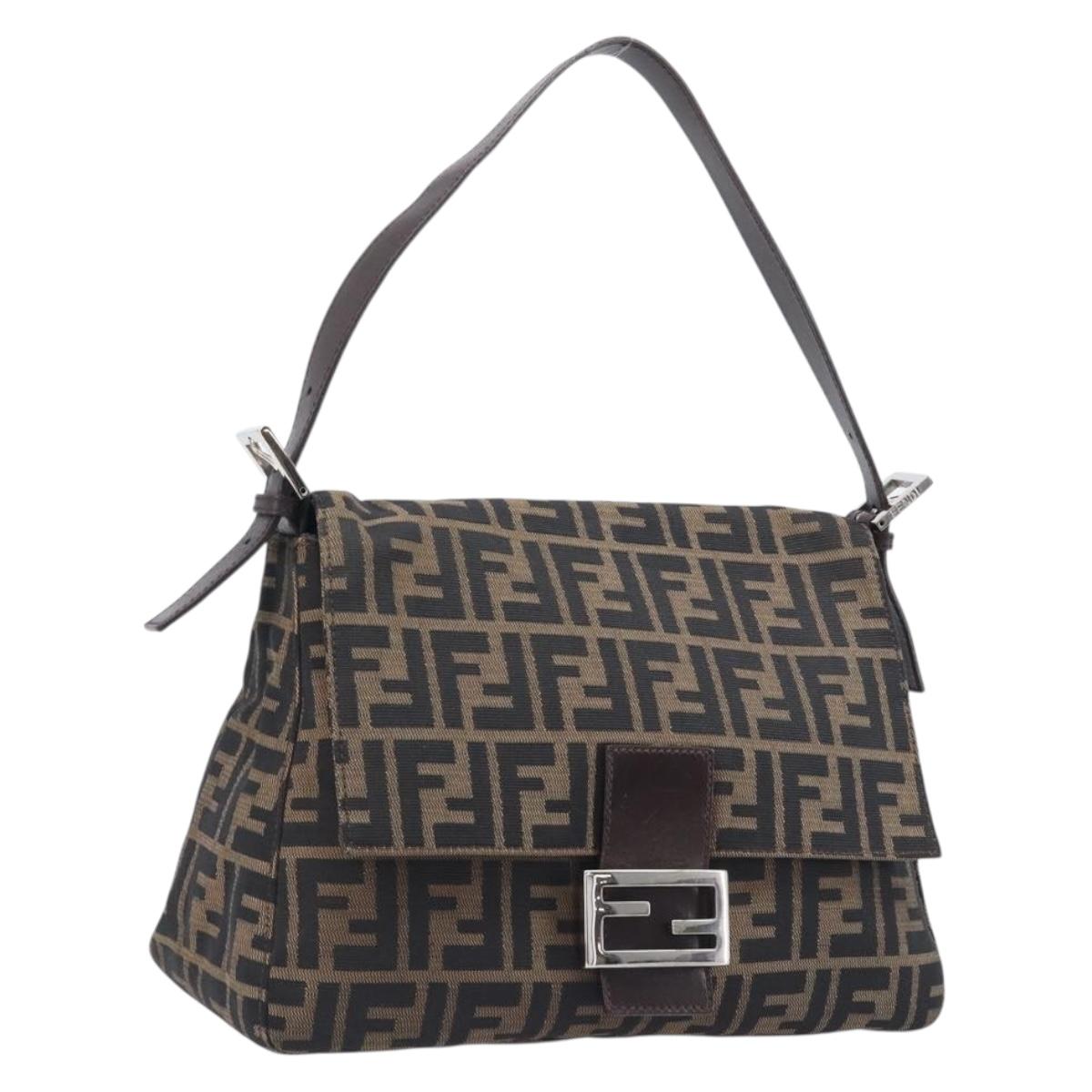 FENDI Zucca Canvas Mamma Baguette Shoulder Bag Brown Black Auth 206477V