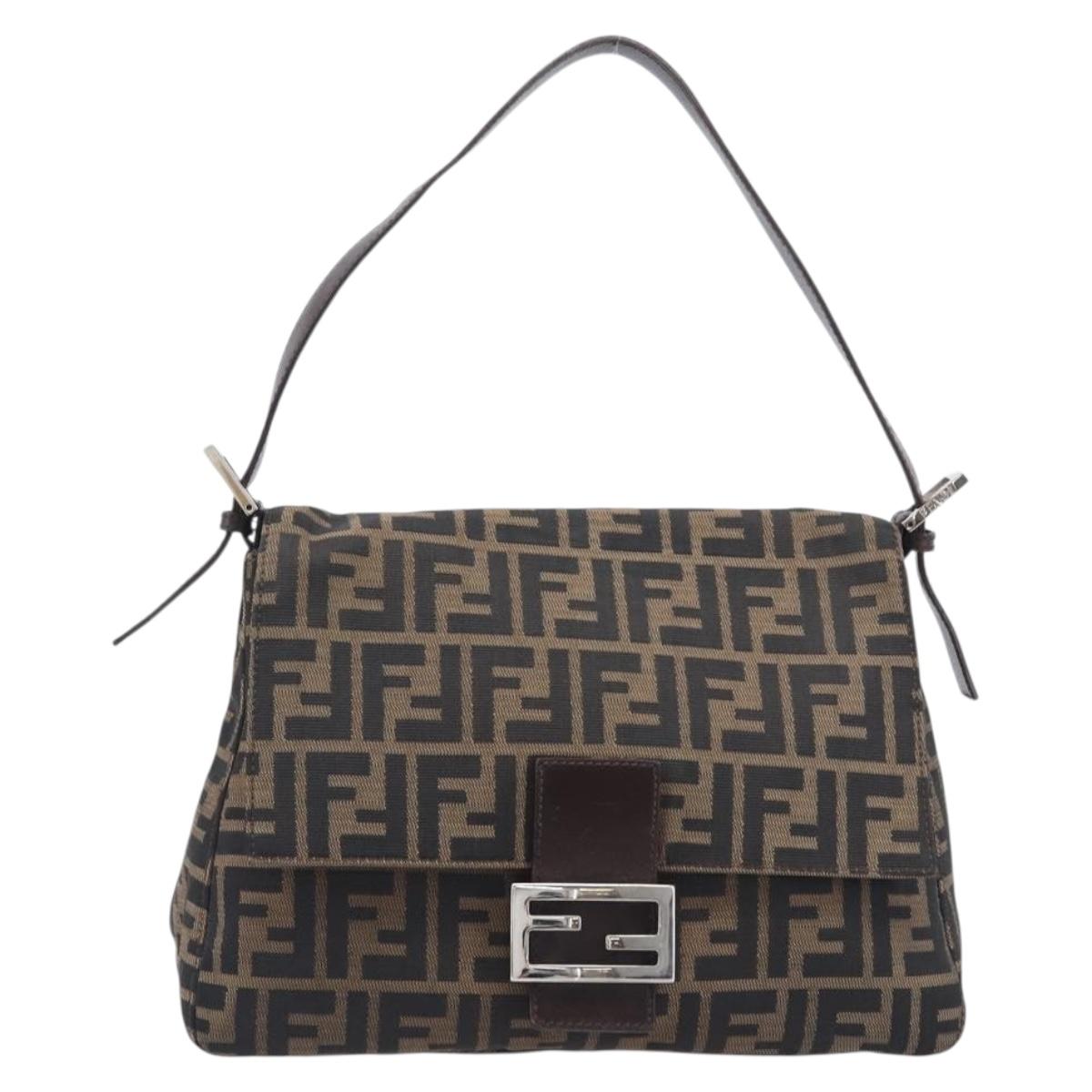 FENDI Zucca Canvas Mamma Baguette Shoulder Bag Brown Black Auth 206477V