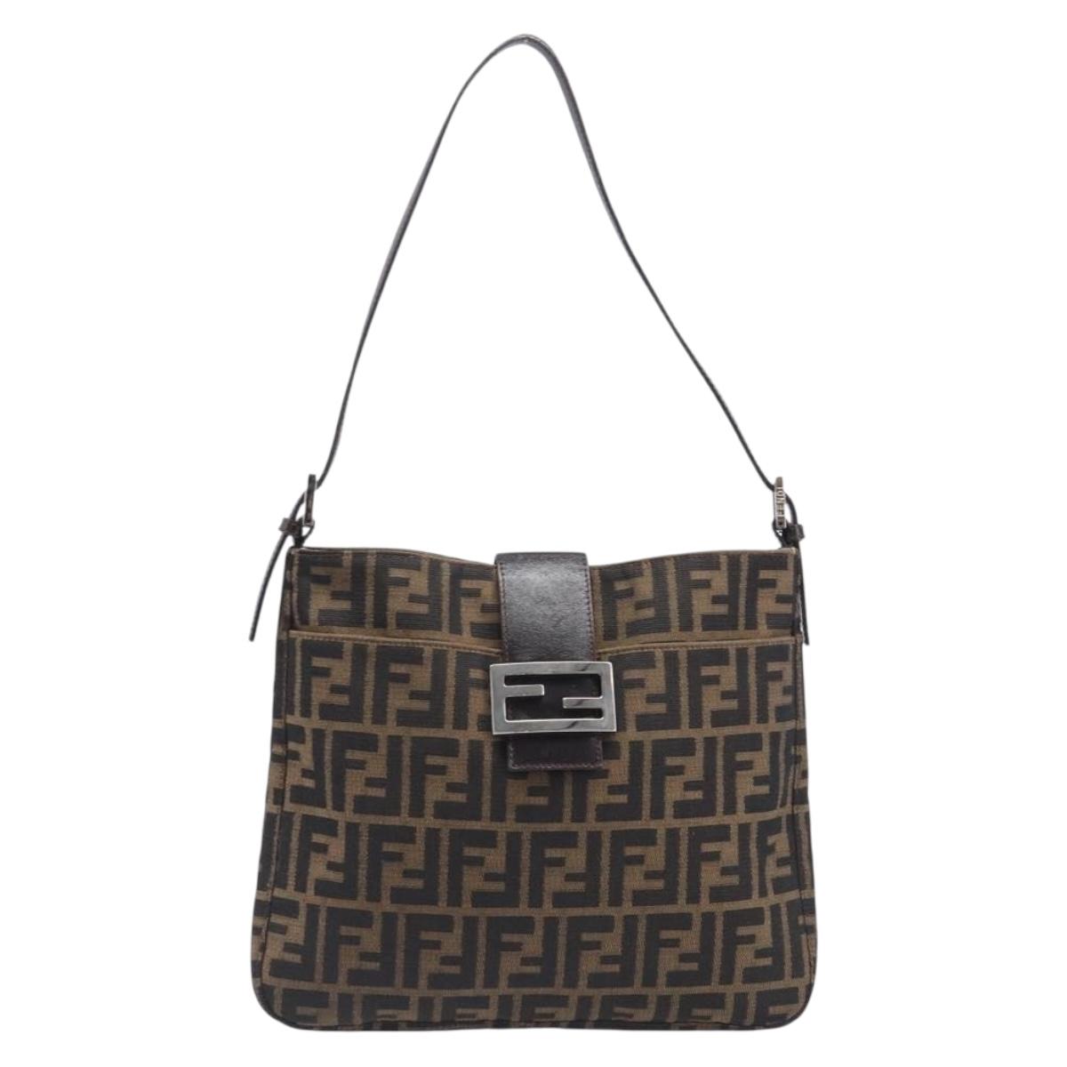 FENDI Zucca Canvas Mamma Baguette Shoulder Bag Brown Black 26727 Auth 206478V