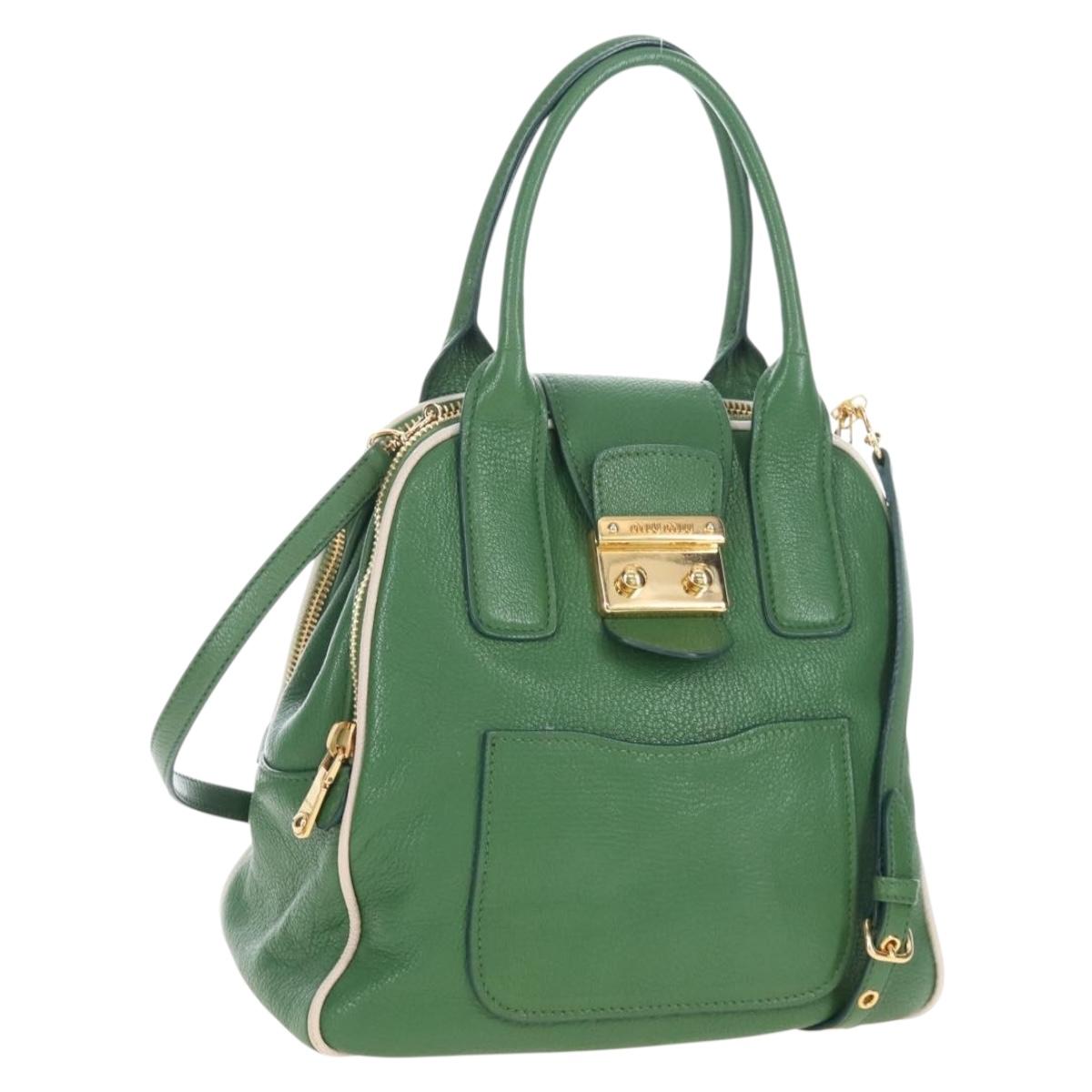 Miu Miu Hand Bag Leather 2way Green Gold Auth 206481M