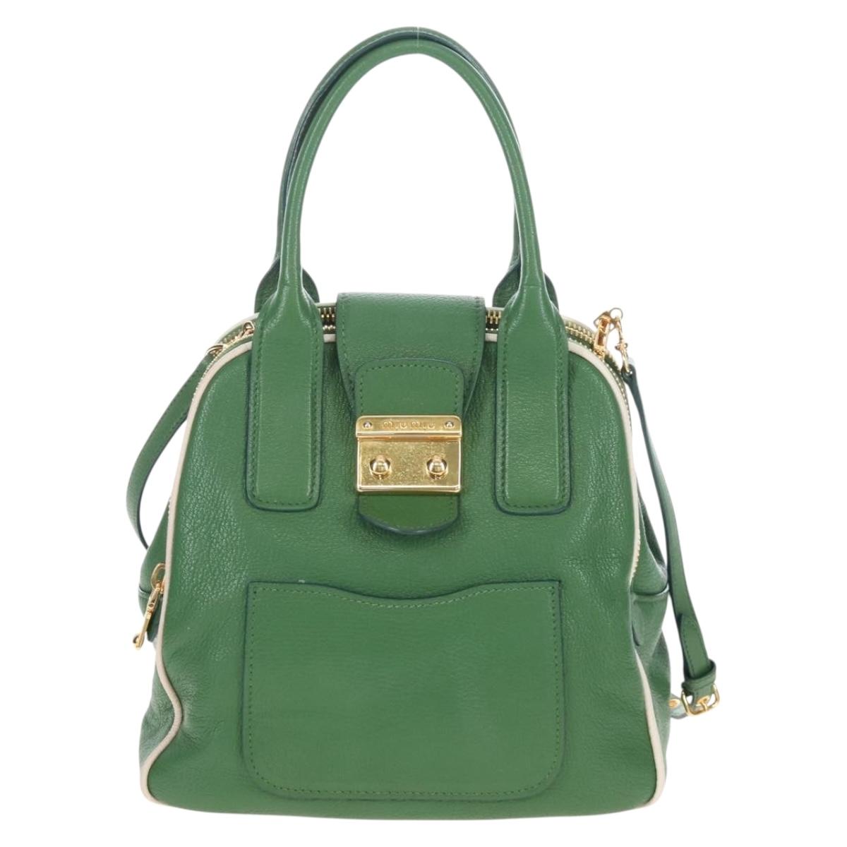 Miu Miu Hand Bag Leather 2way Green Gold Auth 206481M