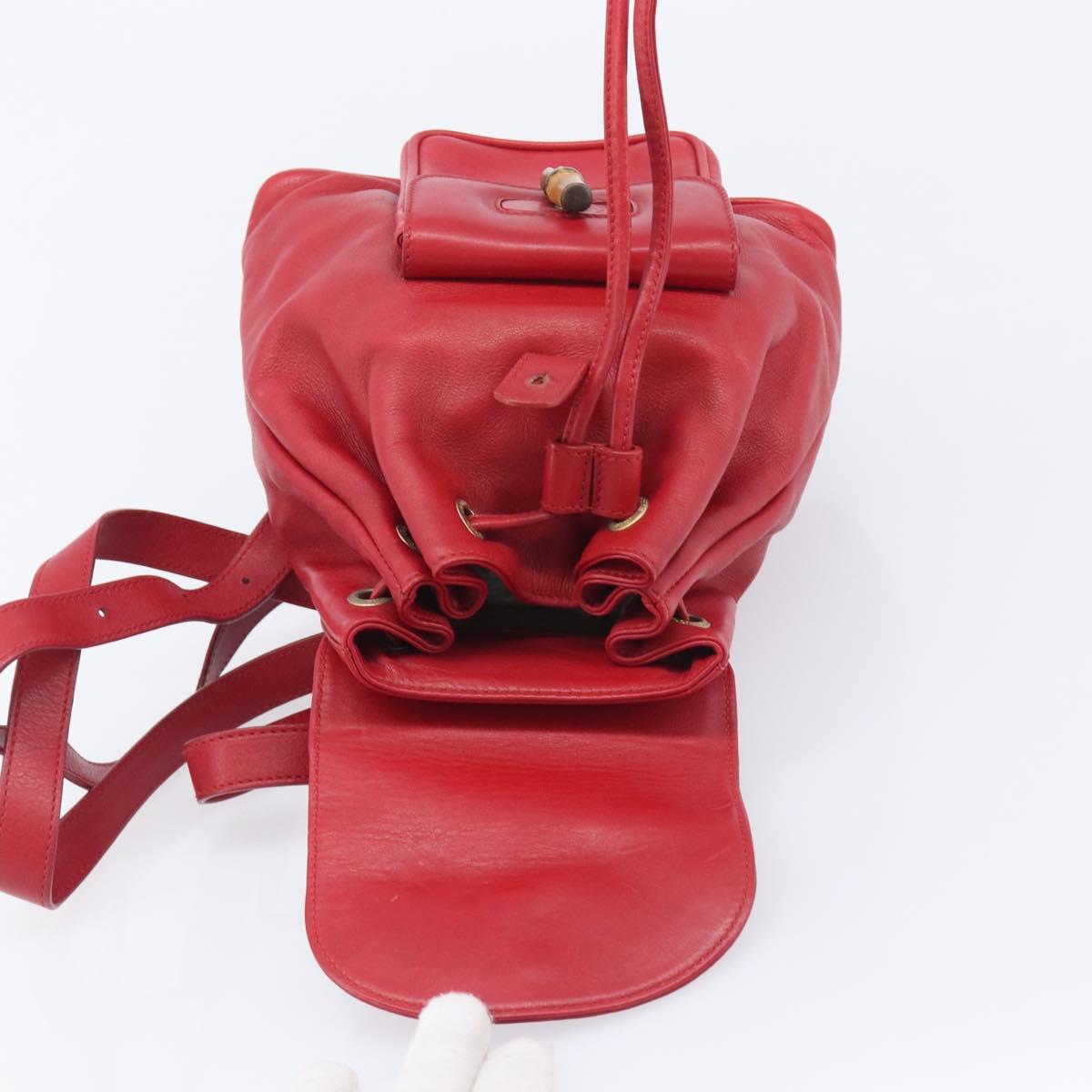 GUCCI Bamboo Backpack Leather Red Gold 003 3444 0030 Auth 206489
