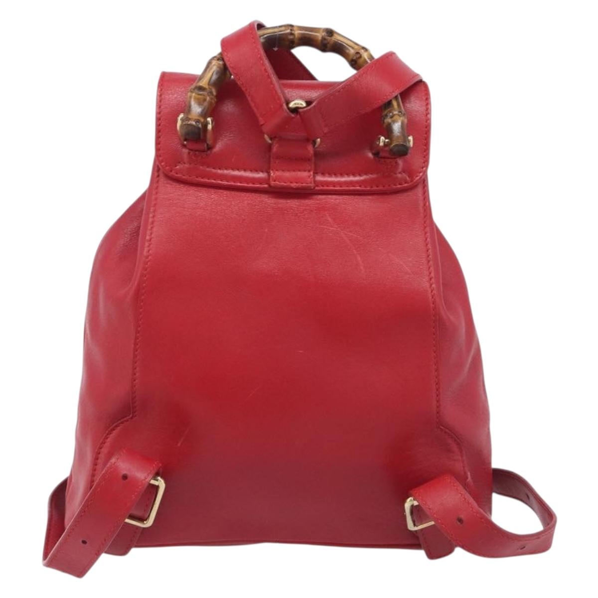 GUCCI Bamboo Backpack Leather Red Gold 003 3444 0030 Auth 206489