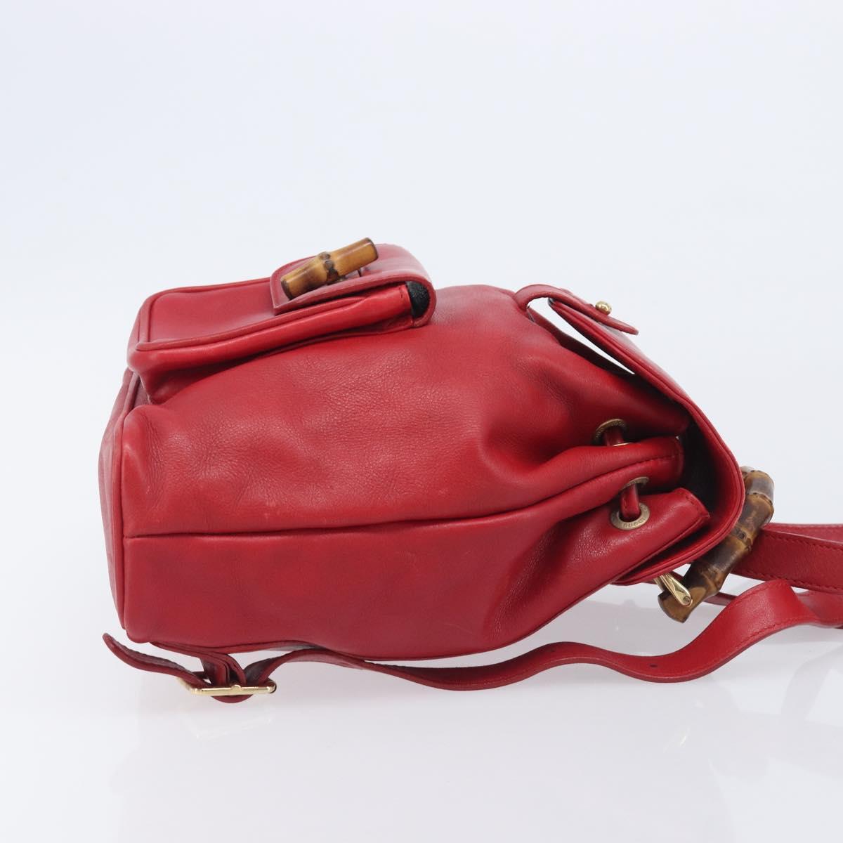 GUCCI Bamboo Backpack Leather Red Gold 003 3444 0030 Auth 206489