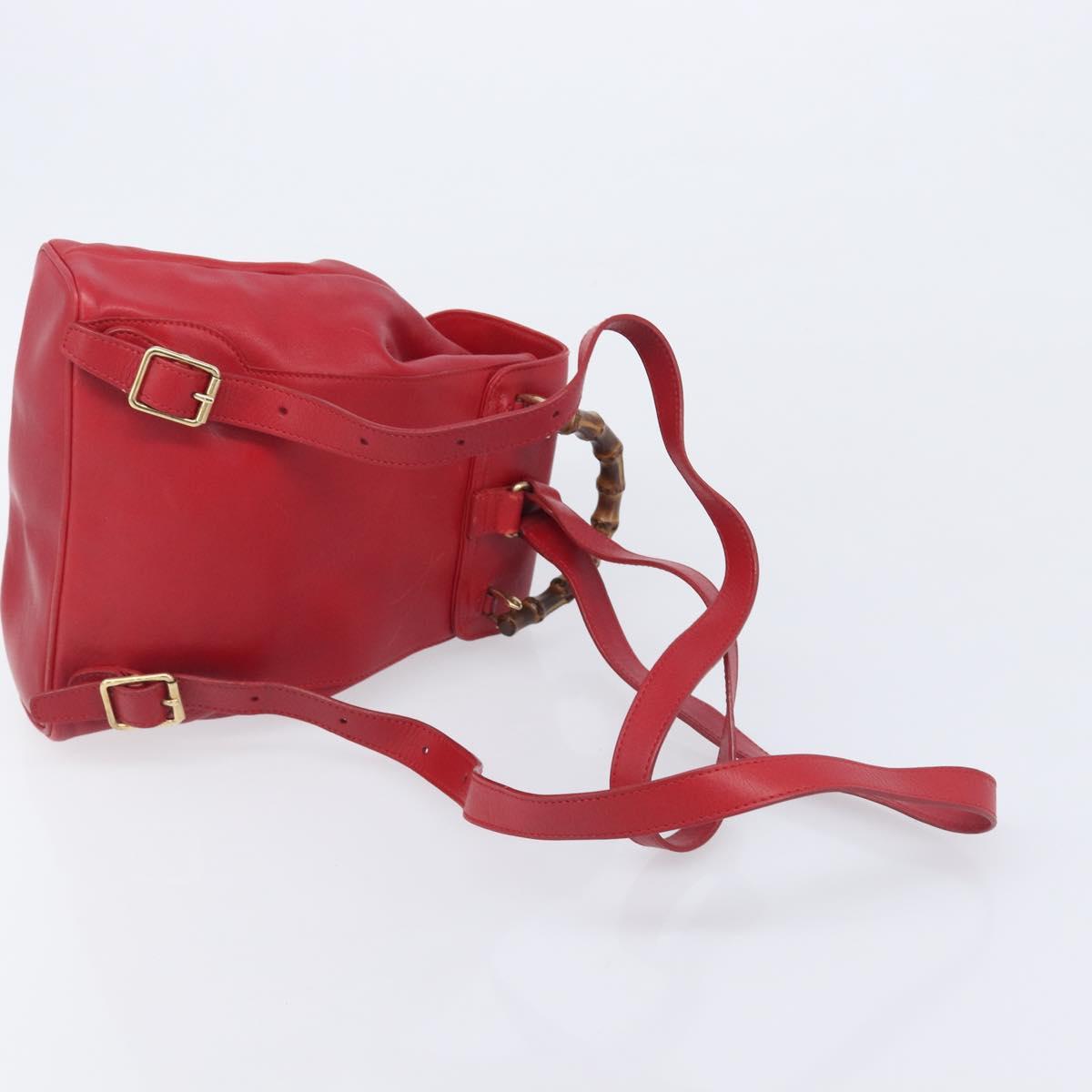 GUCCI Bamboo Backpack Leather Red Gold 003 3444 0030 Auth 206489