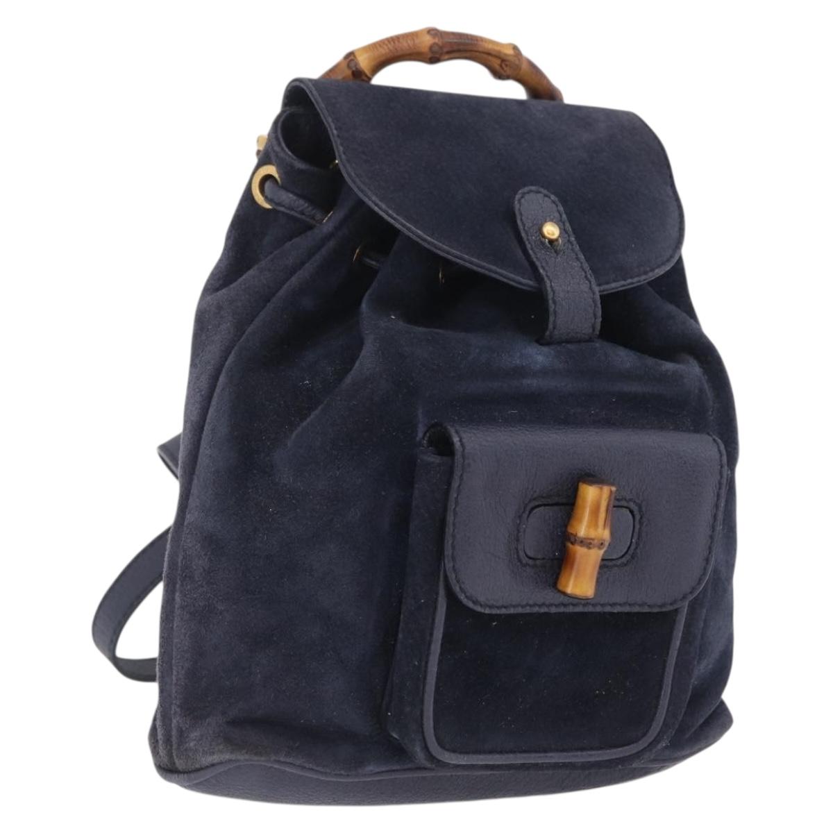 GUCCI Bamboo Backpack Suede Navy Gold 003 1998 0030 Auth 206490