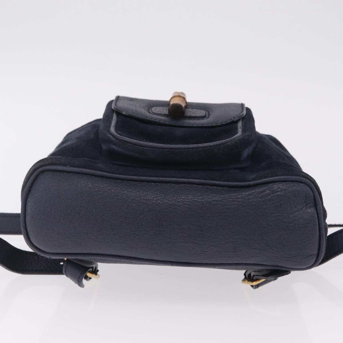 GUCCI Bamboo Backpack Suede Navy Gold 003 1998 0030 Auth 206490