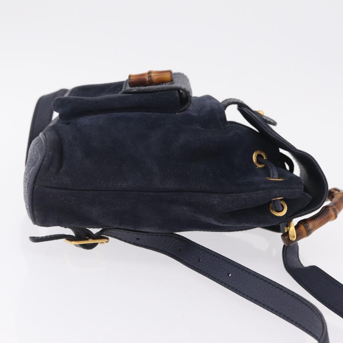 GUCCI Bamboo Backpack Suede Navy Gold 003 1998 0030 Auth 206490