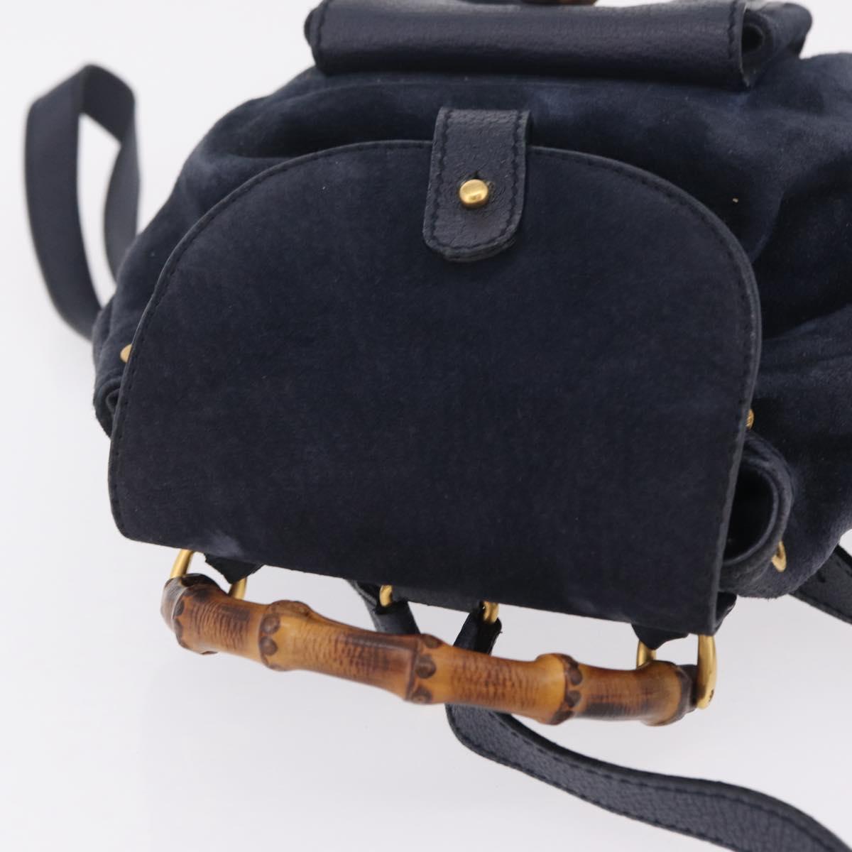 GUCCI Bamboo Backpack Suede Navy Gold 003 1998 0030 Auth 206490