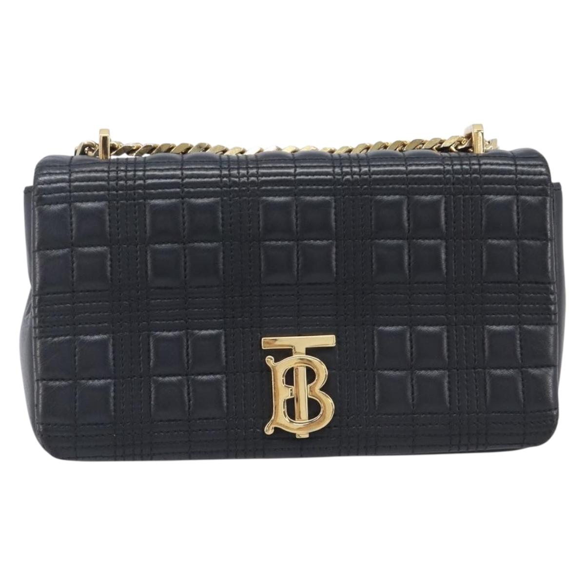 BURBERRY TB Logo Chain Shoulder Bag Leather Black Gold Auth 206499A