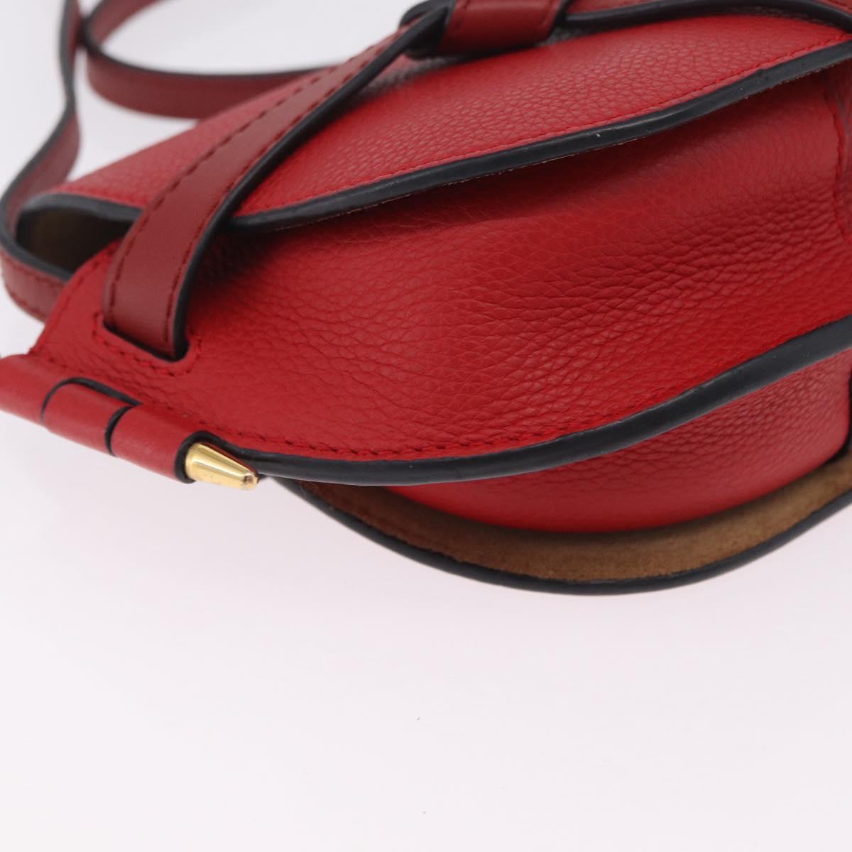 LOEWE Mini Gate Bag Shoulder Bag Leather Red Gold Auth 206501A