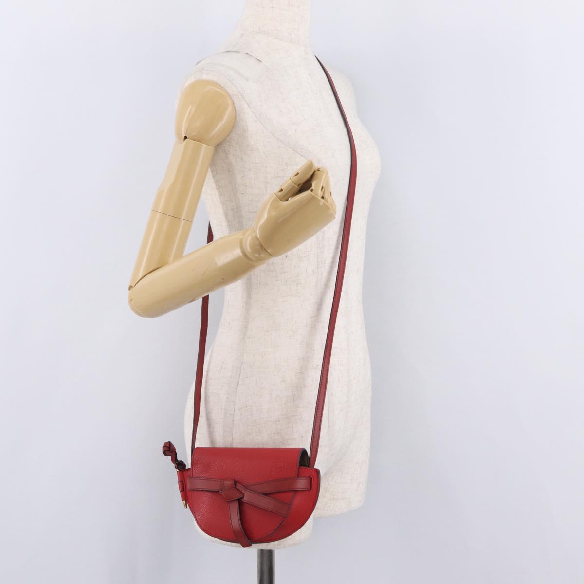 LOEWE Mini Gate Bag Shoulder Bag Leather Red Gold Auth 206501A