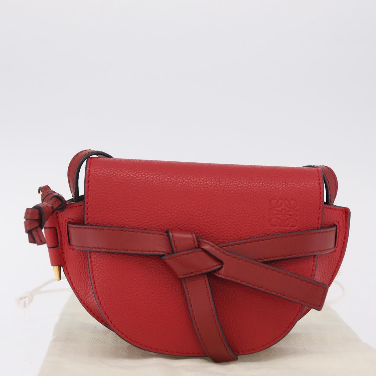 LOEWE Mini Gate Bag Shoulder Bag Leather Red Gold Auth 206501A