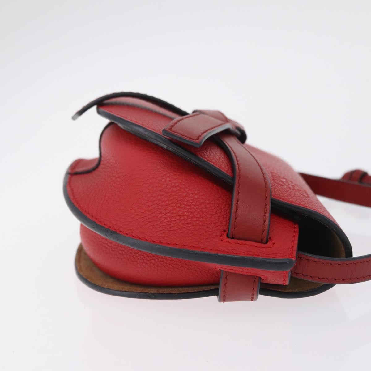 LOEWE Mini Gate Bag Shoulder Bag Leather Red Gold Auth 206501A