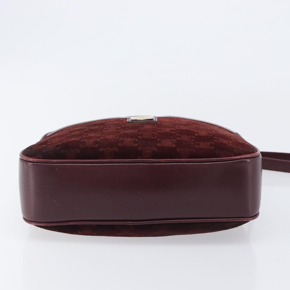 CELINE Macadam Canvas Shoulder Bag Suede Bordeaux Gold Auth 206502