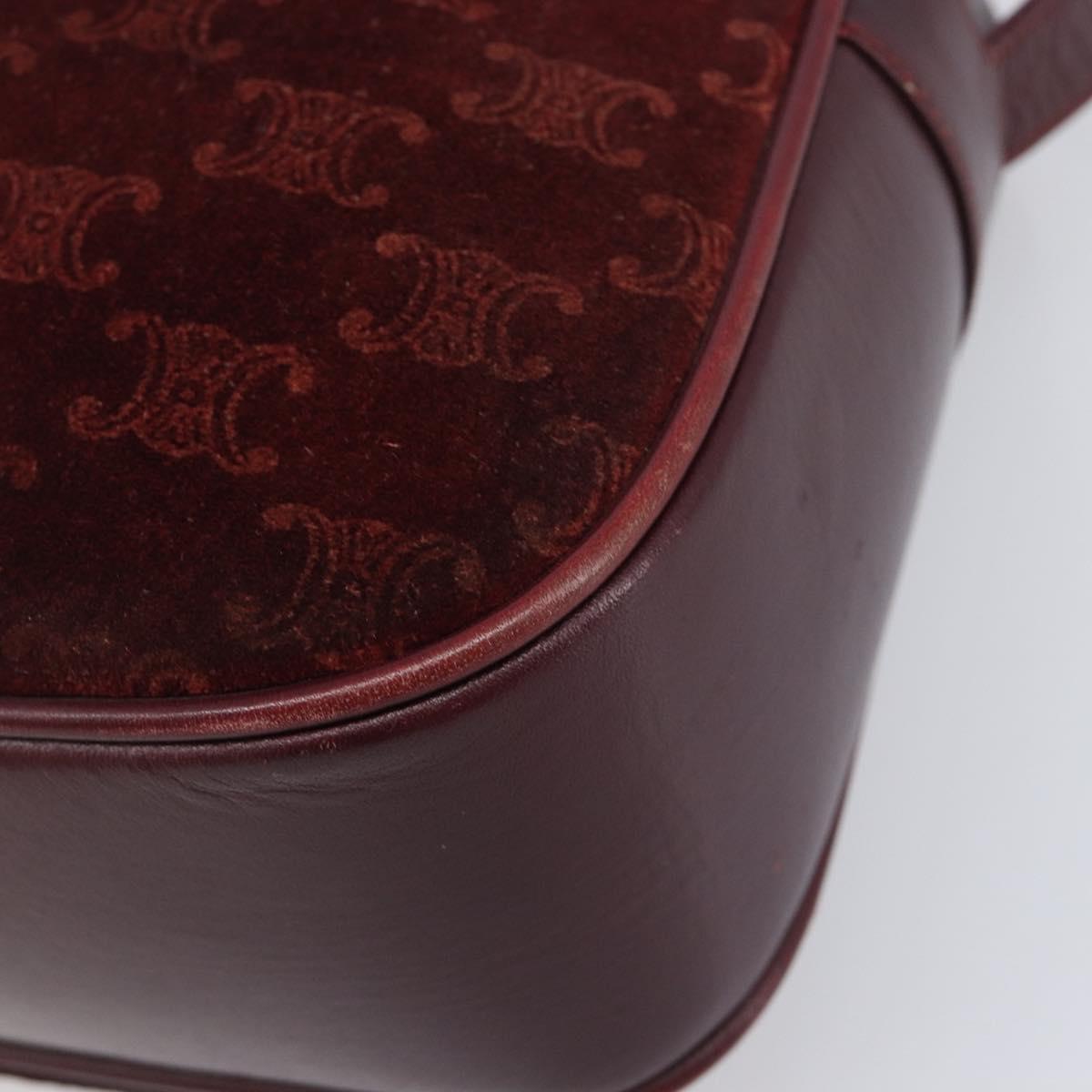 CELINE Macadam Canvas Shoulder Bag Suede Bordeaux Gold Auth 206502
