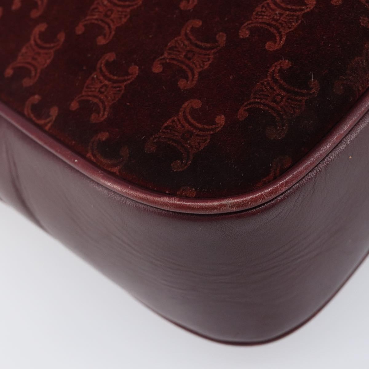 CELINE Macadam Canvas Shoulder Bag Suede Bordeaux Gold Auth 206502