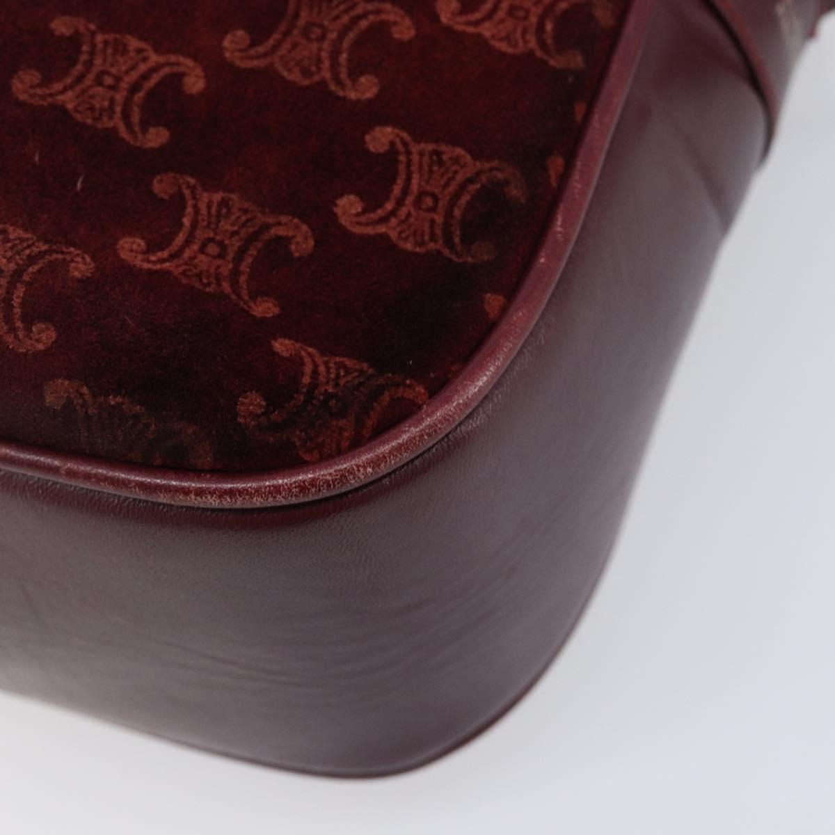 CELINE Macadam Canvas Shoulder Bag Suede Bordeaux Gold Auth 206502
