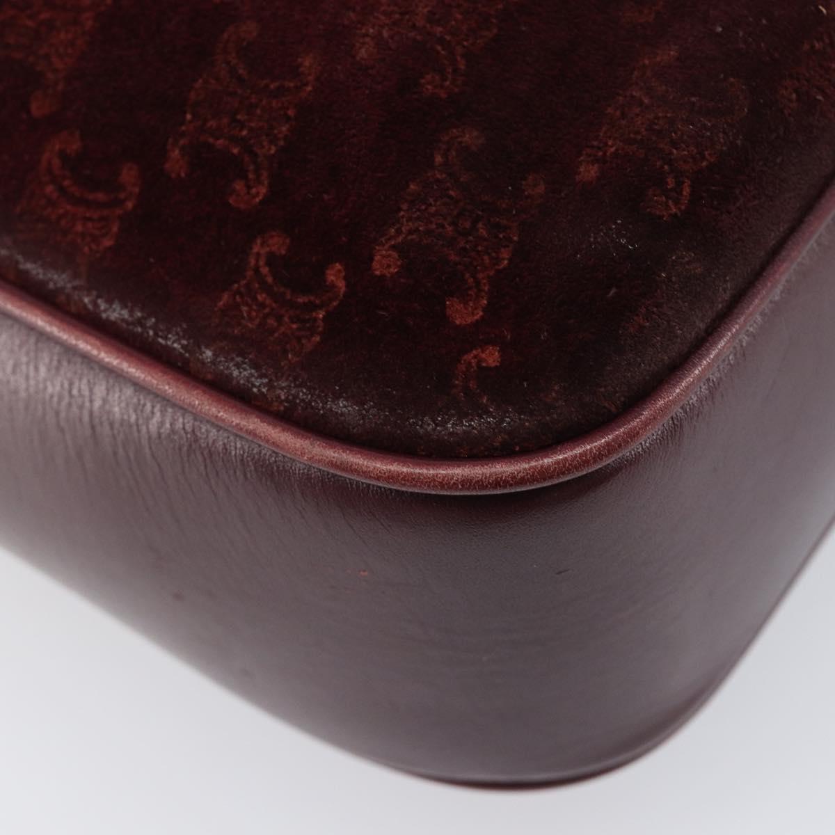 CELINE Macadam Canvas Shoulder Bag Suede Bordeaux Gold Auth 206502